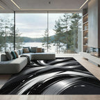 Monochrome Swirl Brushstroke Abstract Rug