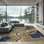 Earthy Blue Layered Mountain Topographic Rug