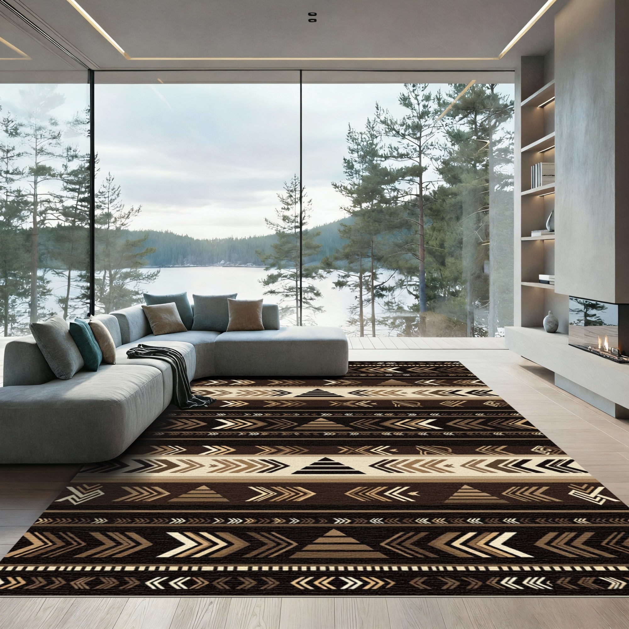 Brown Earthy Tribal Geometric Arrows Rug