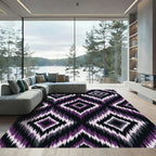 Dark Purple Ikat Diamond Geometric Rug