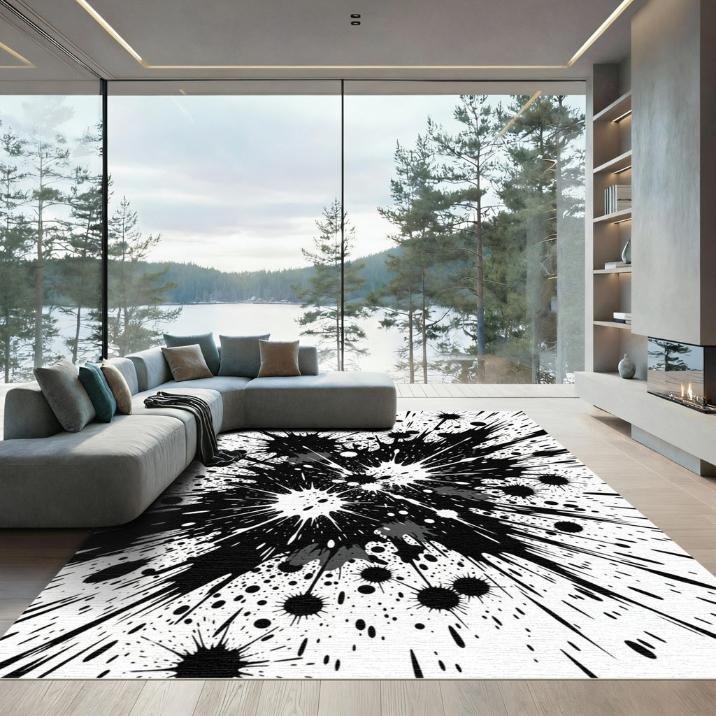 Black and White Dramatic Ink Splash Rug