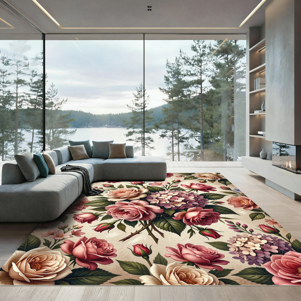 Romantic Vintage Rose Floral Arrangement Rug