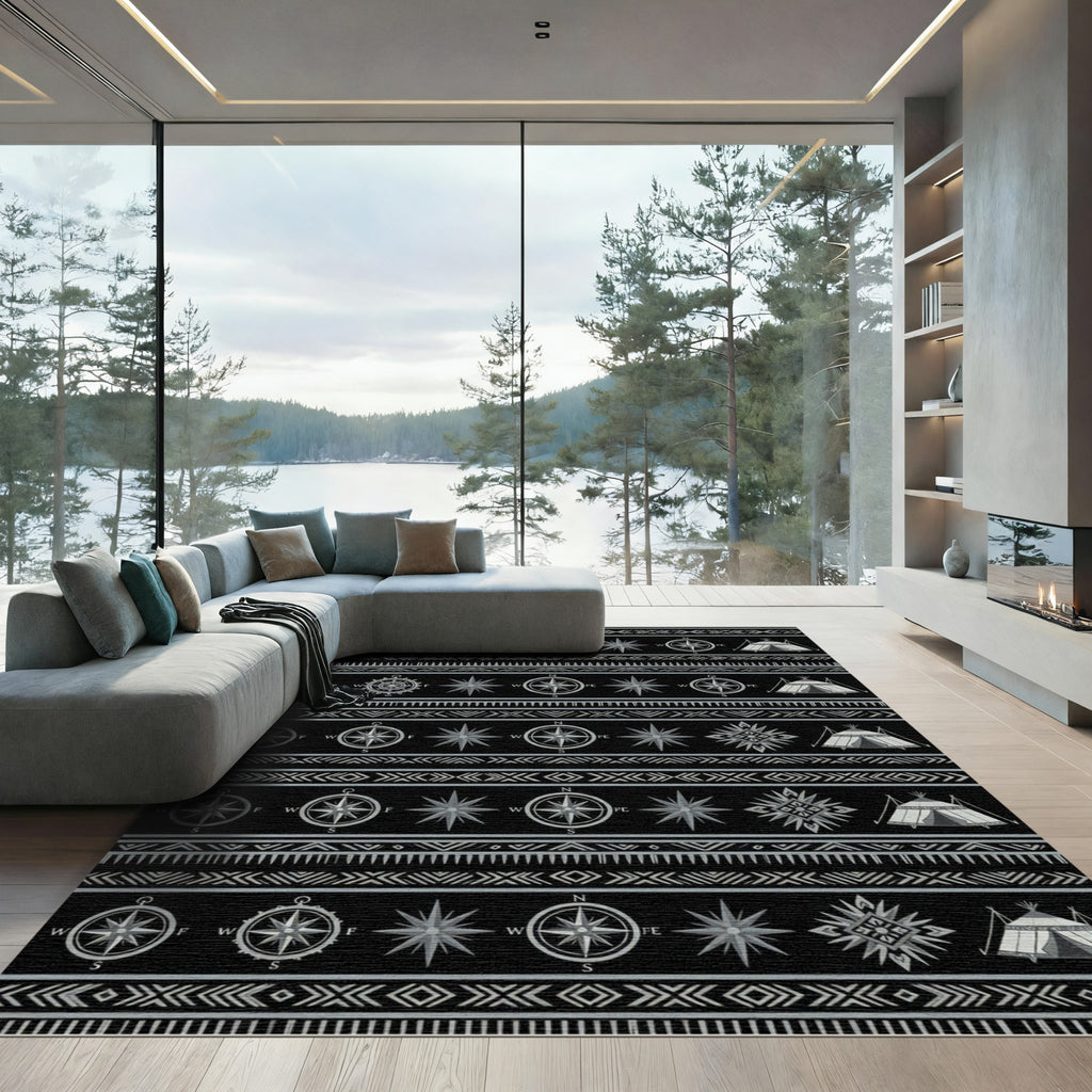 Tribal Compass And Teepee Pattern Rug
