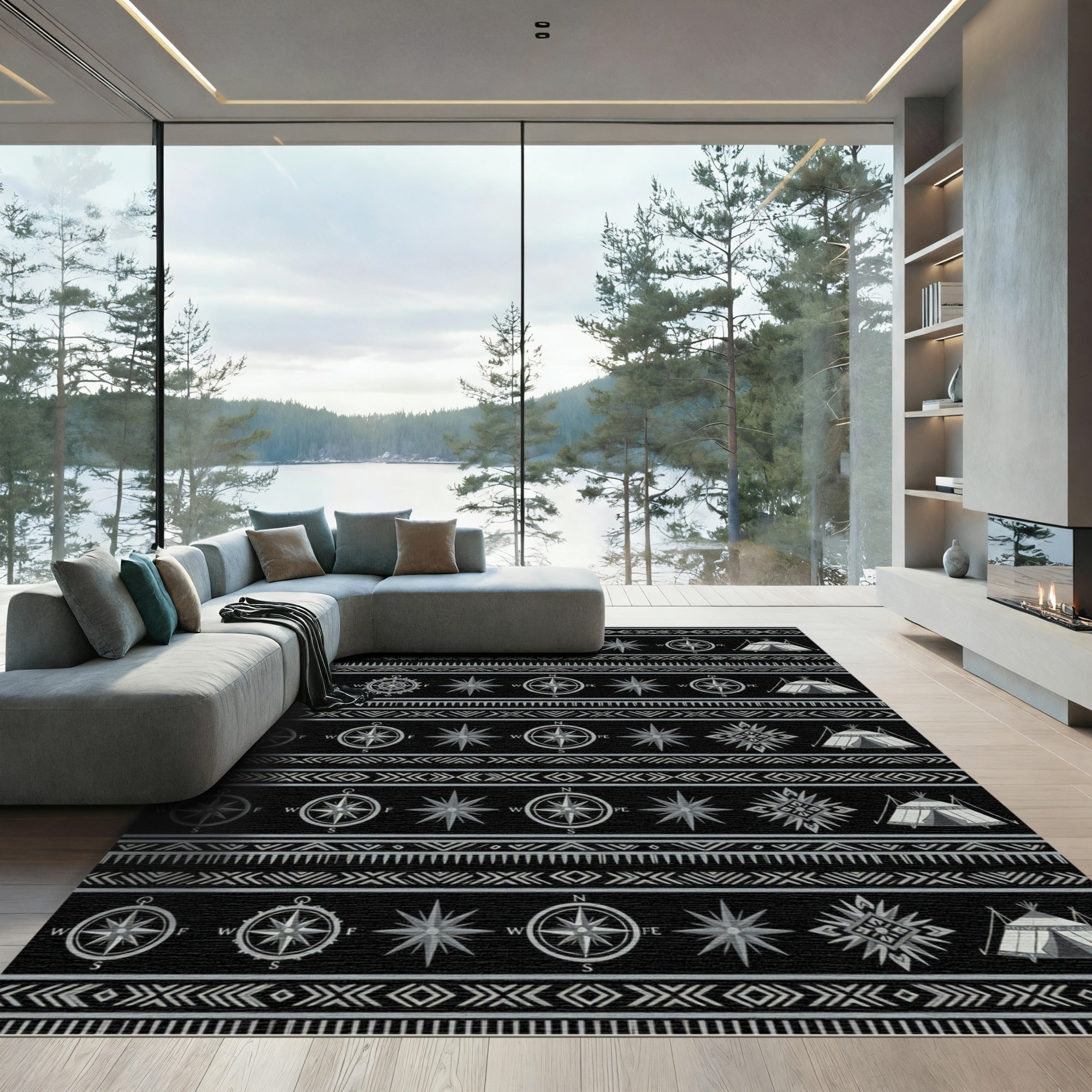 Tribal Compass And Teepee Pattern Rug
