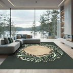 Green Floral Wreath Botanical Frame Rug