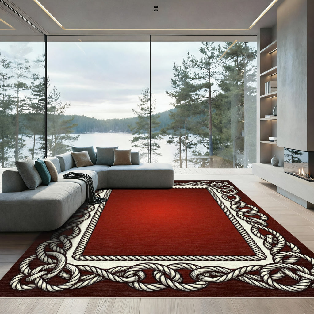 Knot Border Crimson Ceramic Rug