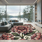 Blush Pink Dahlia Botanical Illustration Rug