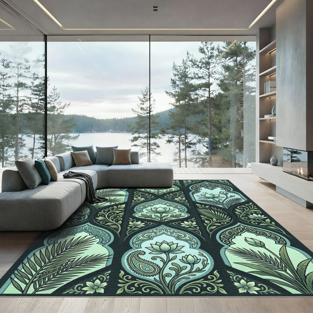Emerald Green Archway Floral Paisley Rug