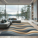 Modern Beige and Gray Wavy Stripe Rug