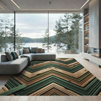 Green Wood Grain Chevron Layers Rug