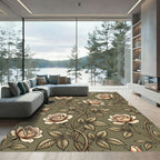 Elegant Cream Rose Botanical Olive Vineyard Rug