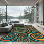Vibrant Retro Teal and Orange Swirl Rug