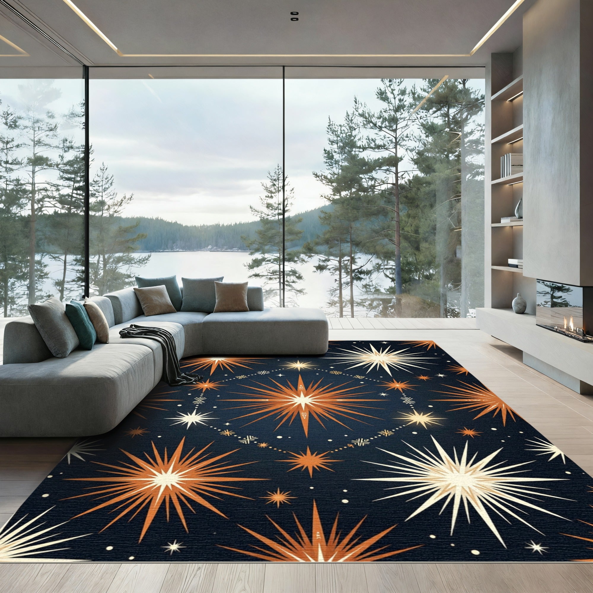 Radiant Starburst Night Sky Rug