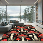 Whimsical Red Mushroom Forest Botanical Rug