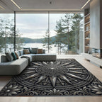 Metallic Silver Ornate Mandala Star Compass Rug