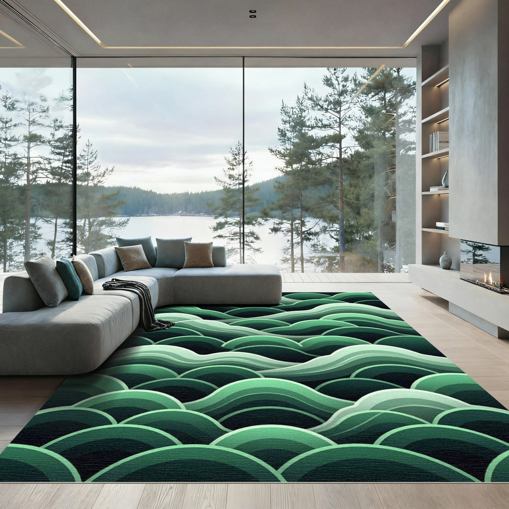 Modern Serene Jade Rolling Wave Rug