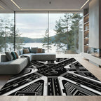Monochrome Urban Intersection Highway Roads Rug