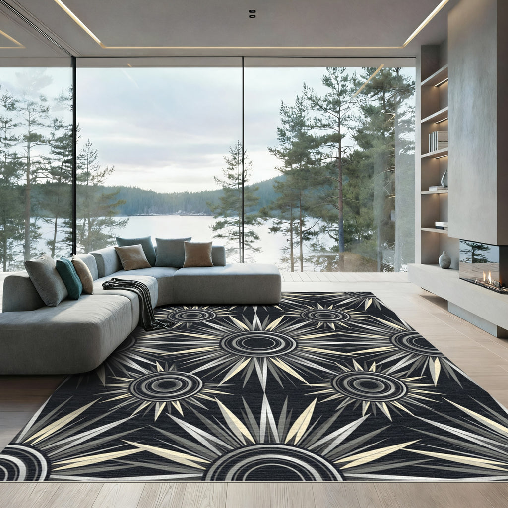 Art Deco Sunburst Silver Gray Rug