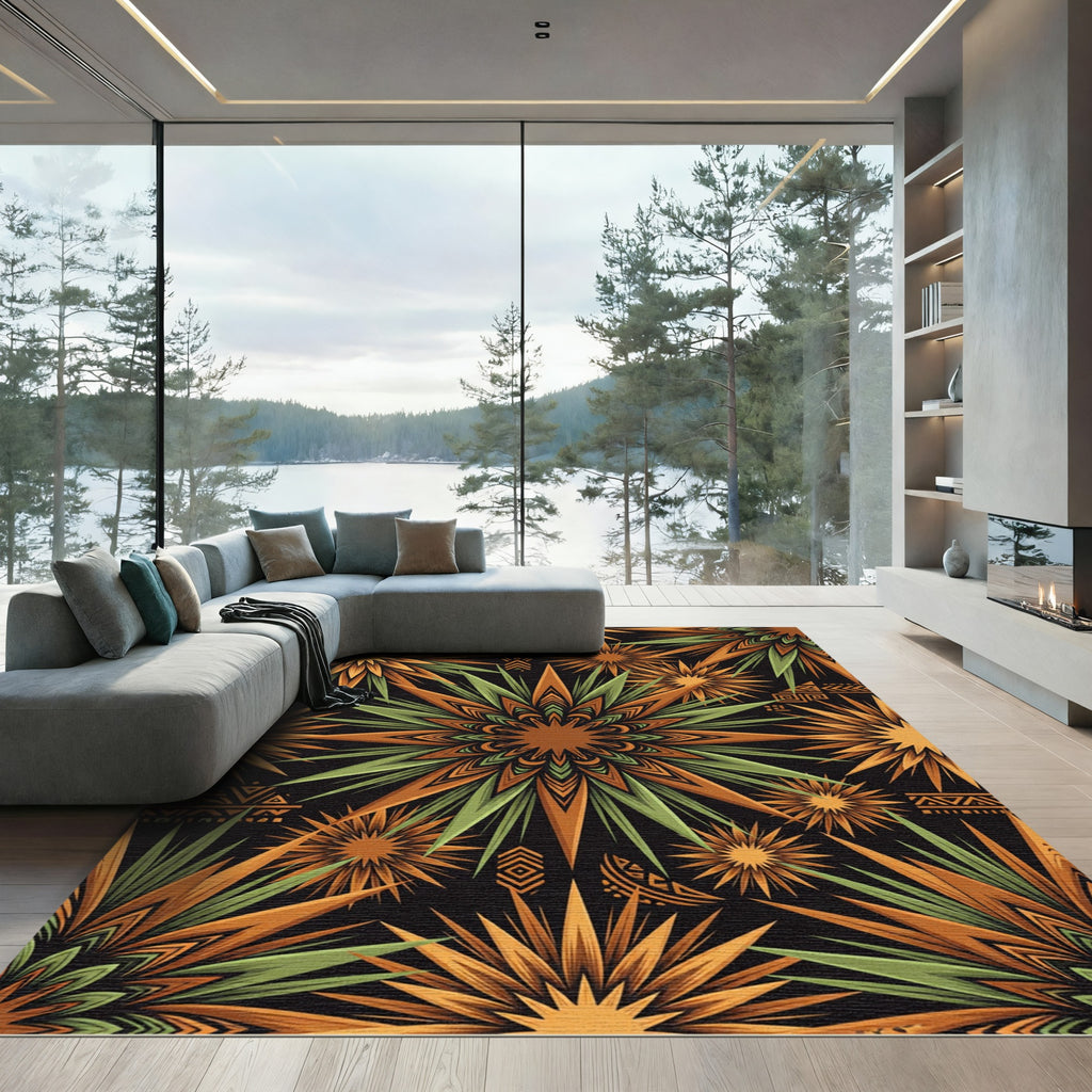 Earth Tone Sunburst Geometric Art Rug