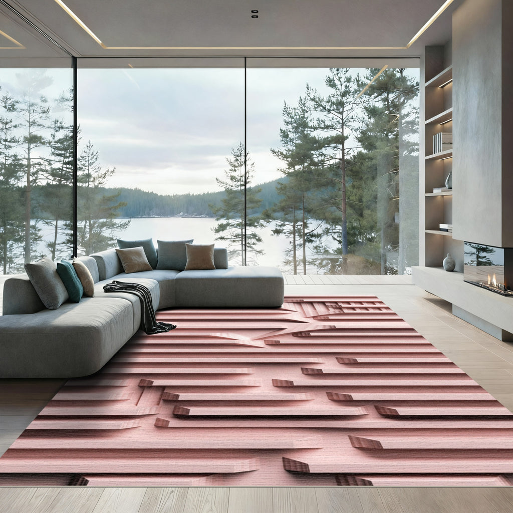 Blush Pink Geometric Labyrinth Rug