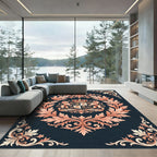 Crimson Ornate Crest Leaf Arrangement Rug