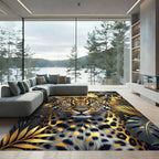 Golden Leopard with Black Tropical Foliage Rug