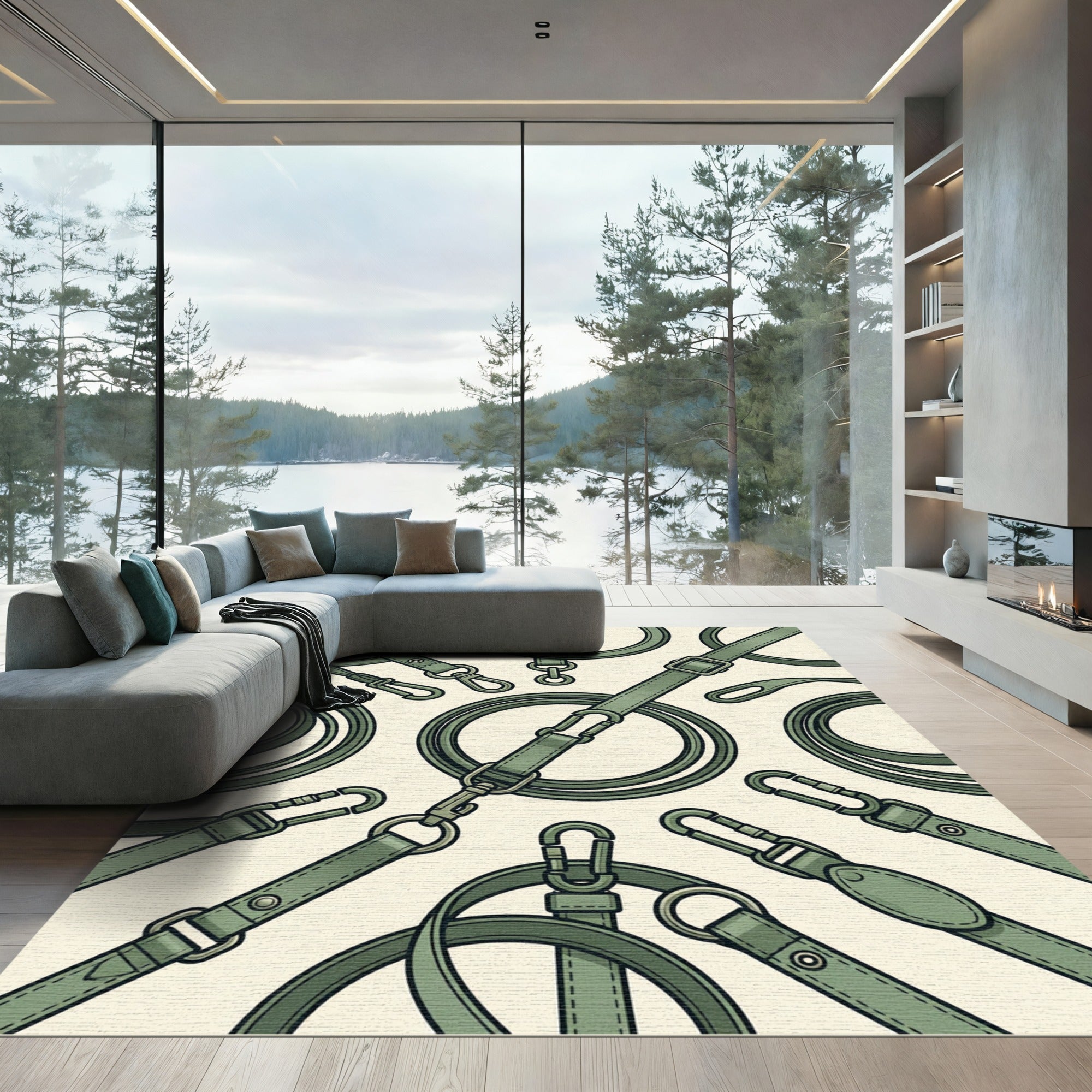 Sage Green Tactical Leather Strap Loop Rug