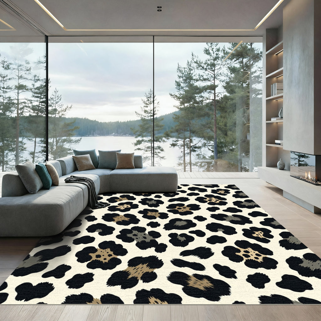 Tan Black Leopard Spot Rug