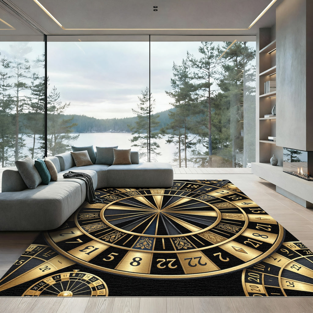 Luxurious Golden Roulette Wheel Circular Art Rug