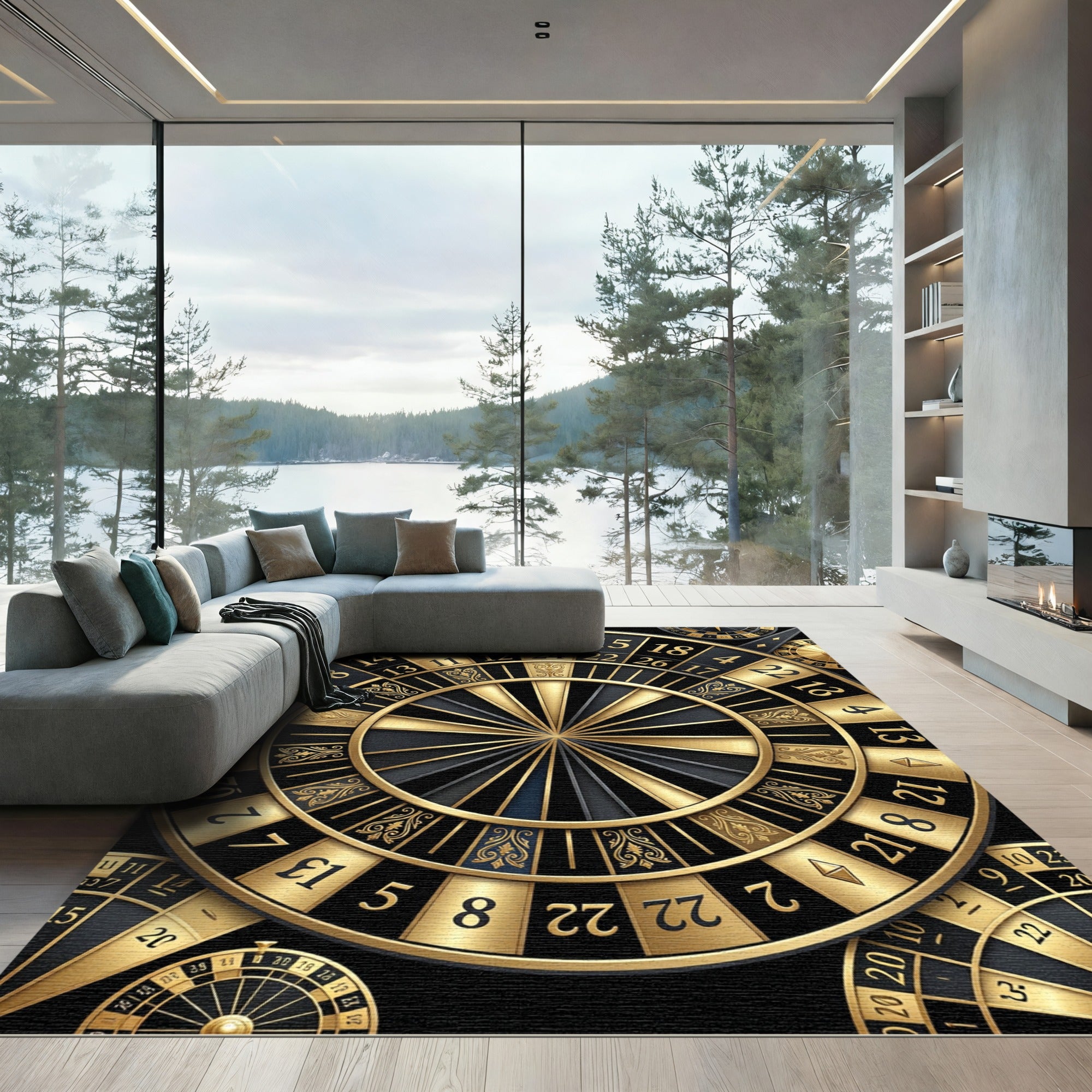 Luxurious Golden Roulette Wheel Circular Art Rug