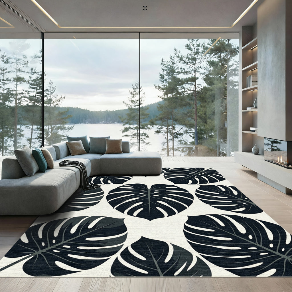 Dark Green Monstera Leaf Pattern Rug