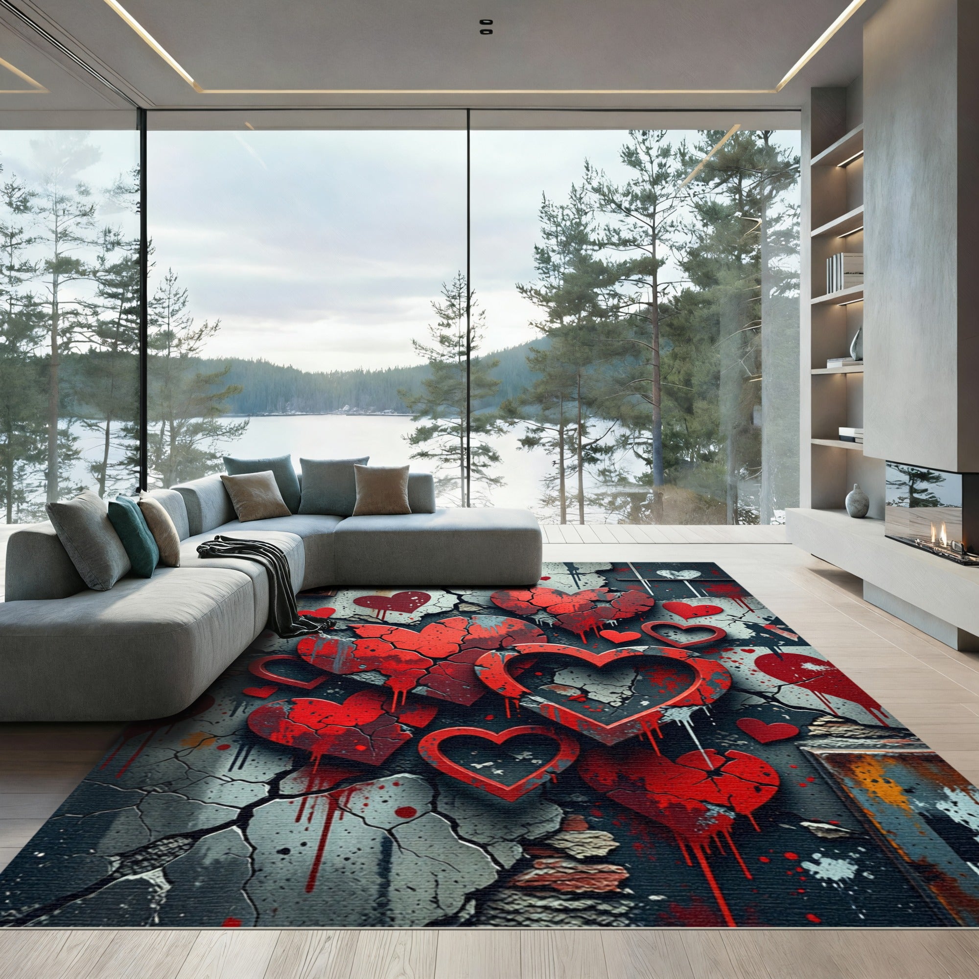 Cracked Heart Red Grungy Valentine Rug