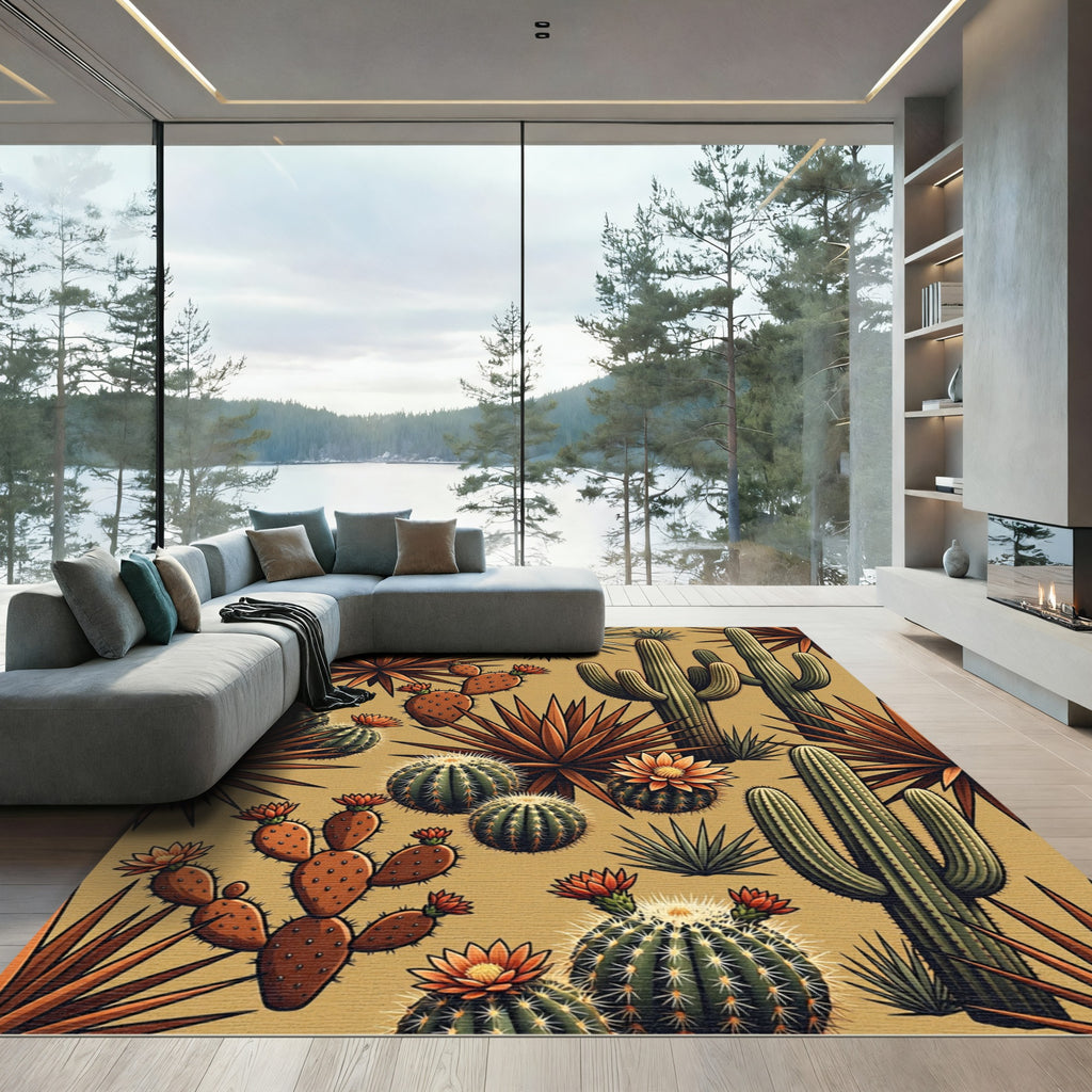 Desert Cactus Floral Garden Arrangement Rug