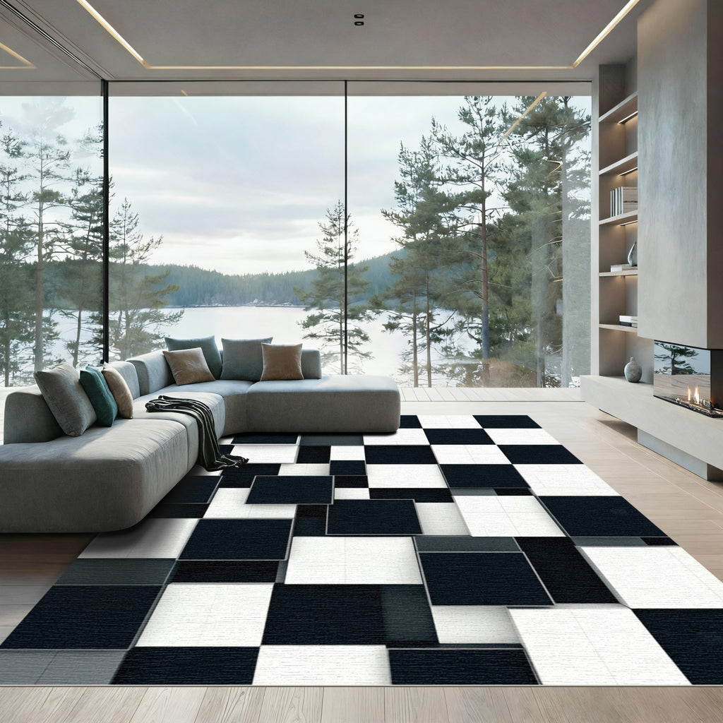 Monochromatic Abstract Three Dimensional Geometric Block Rug