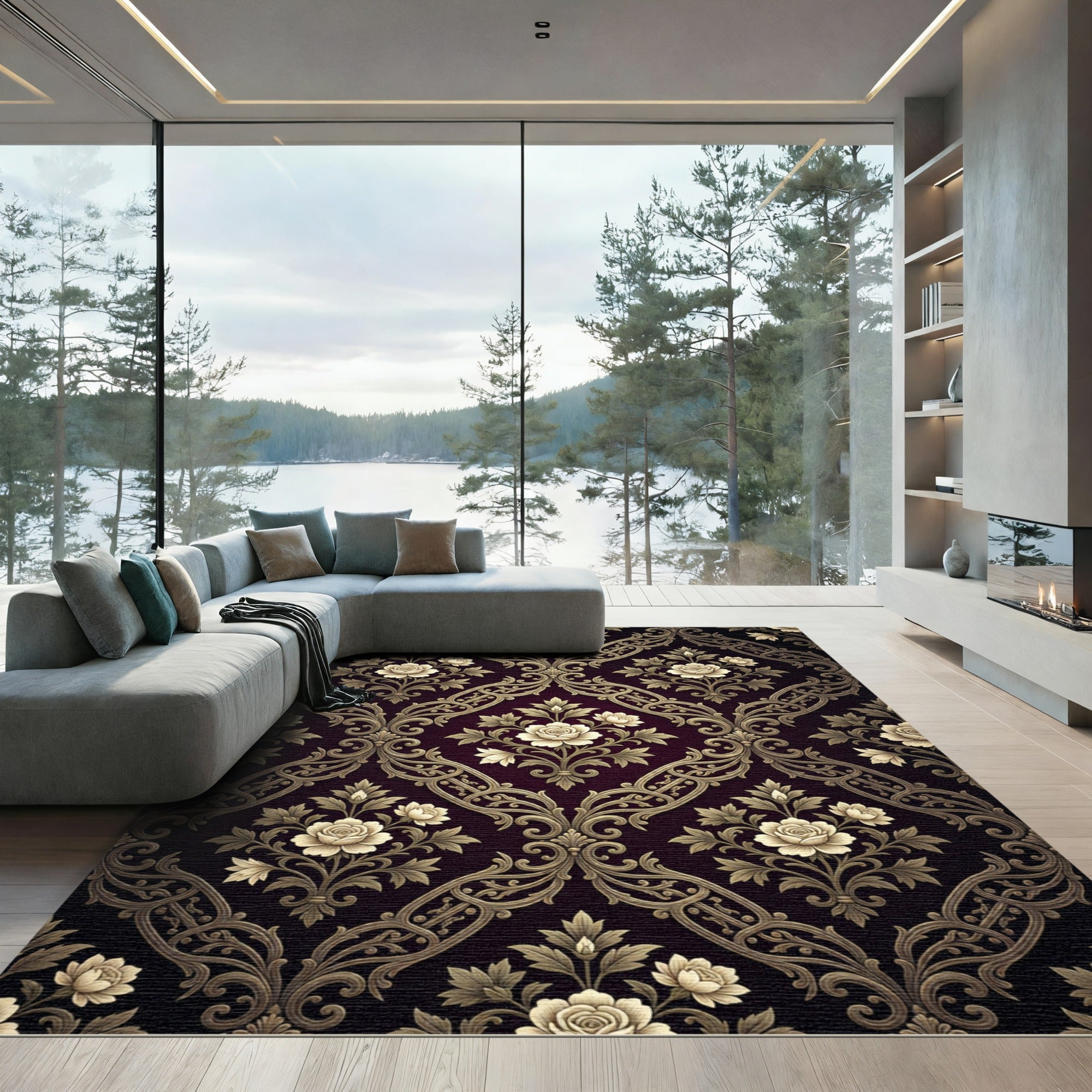 Ornate Floral Garden Damask Rug