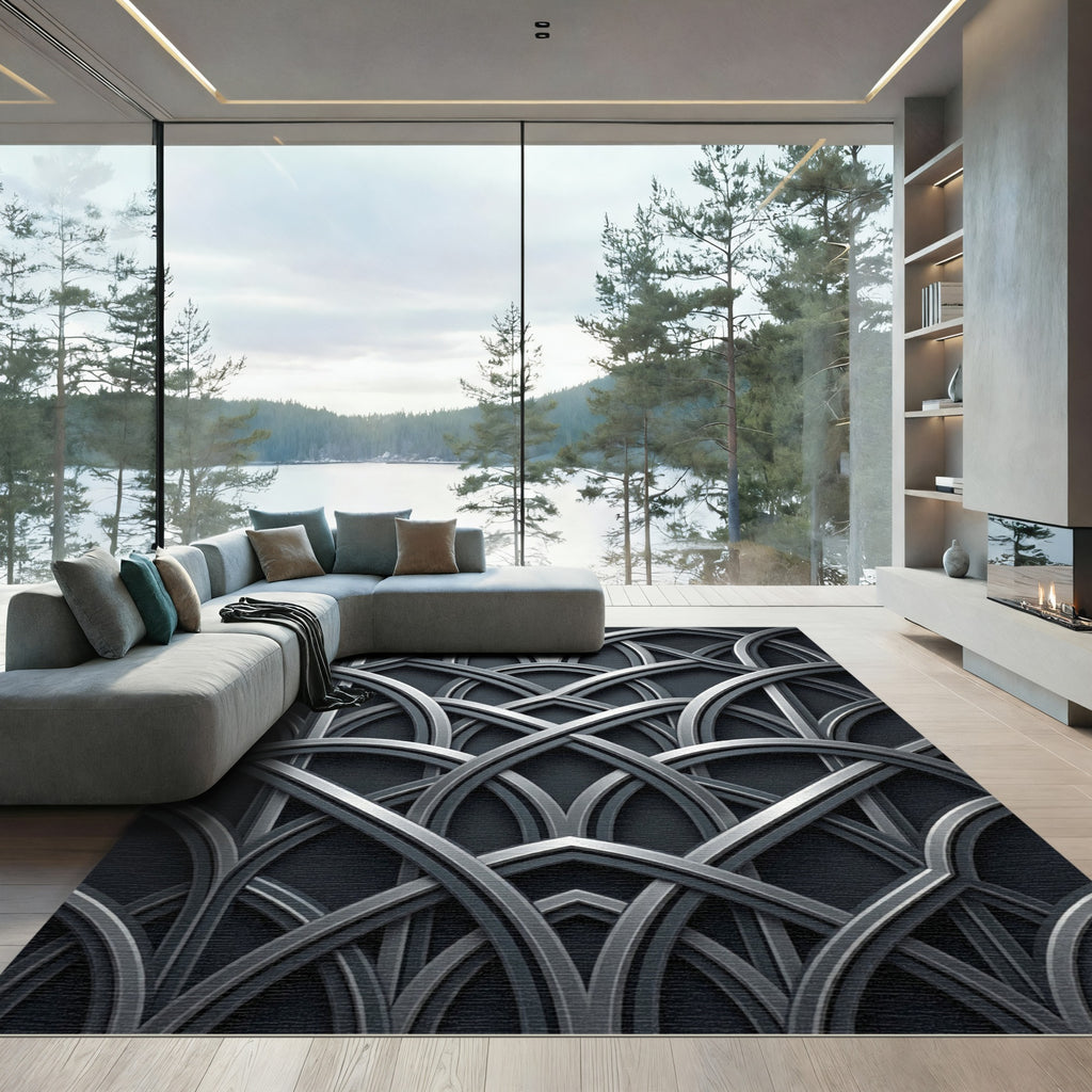 Sophisticated Midnight Silver Interlocking Arch Rug