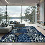 Ornate Midnight Blue Filigree Arch Tapestry Rug