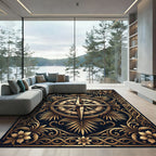 Gilded Nautical Compass Floral Scroll Rug
