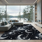 Celestial Silver Crescent Moon Starry Night Rug