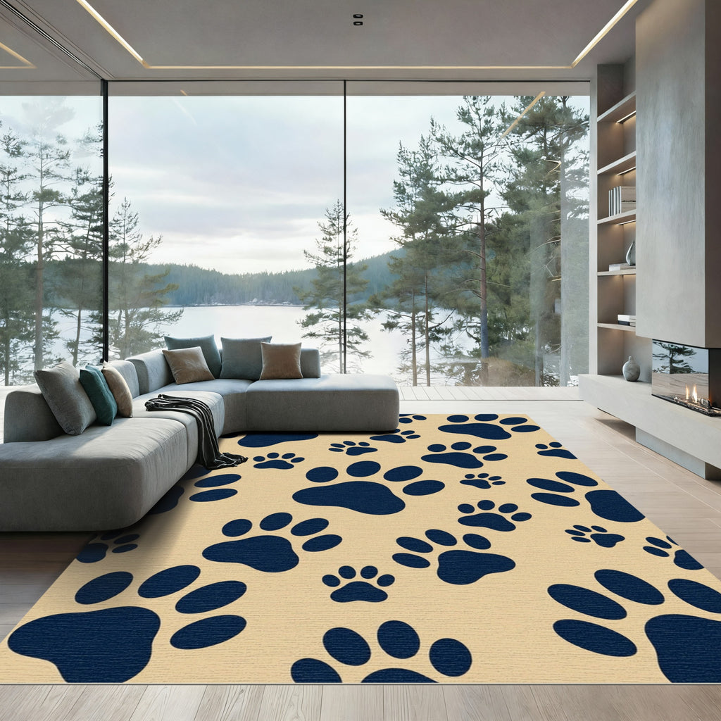Minimalist Navy Paw Print Area Rug