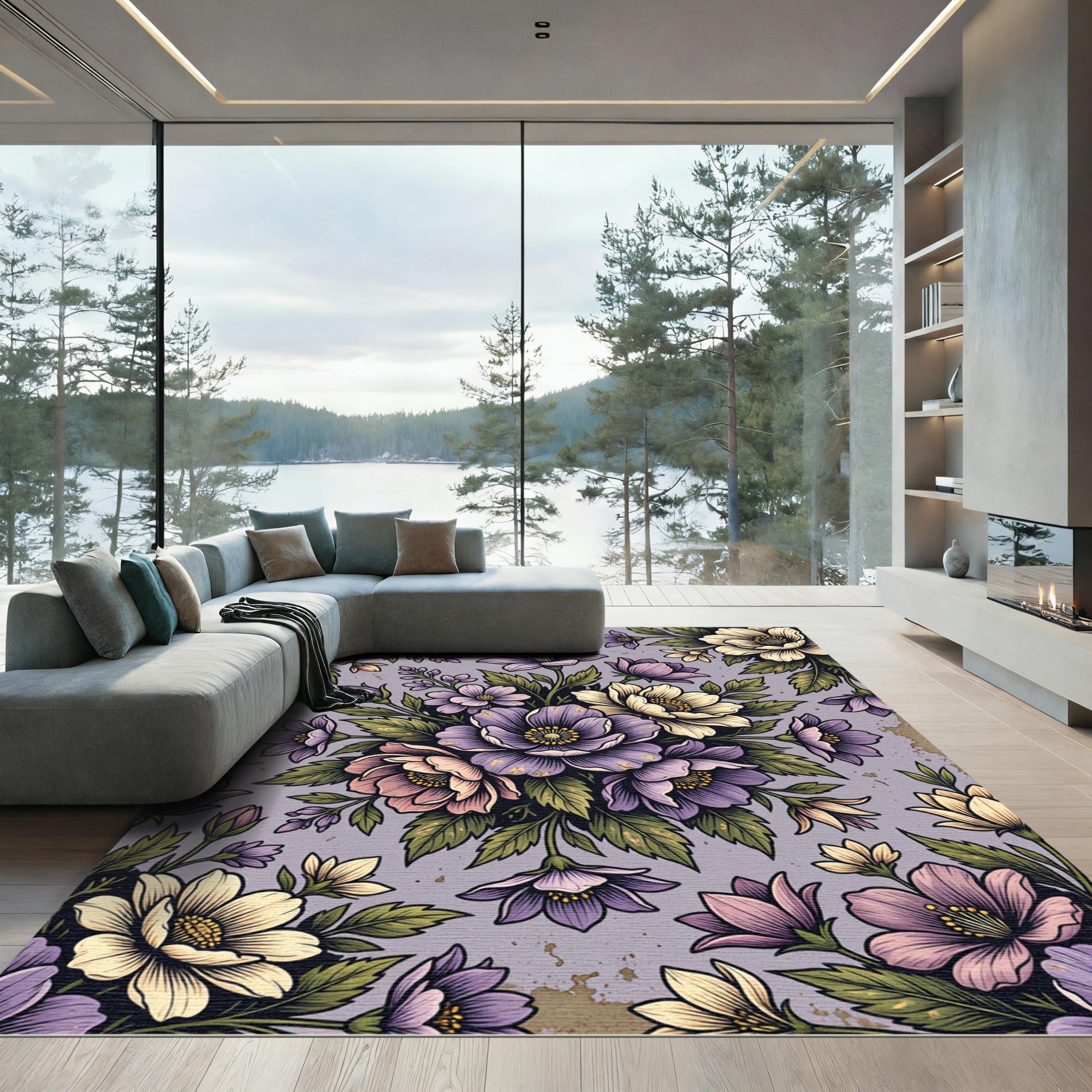 Elegant Lavender Floral Bouquet Arrangement Rug