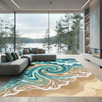 Swirling Turquoise Ocean Waves Coastal Area Rug
