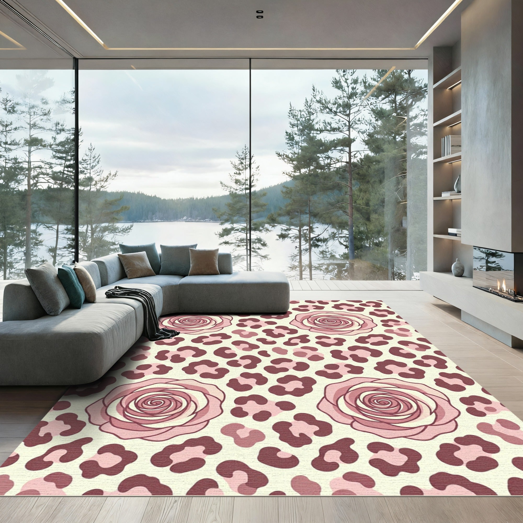 Blush Pink Rose Leopard Animal Spot Rug