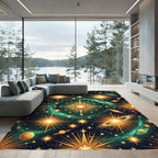 Celestial Golden Starry Galaxy Rug