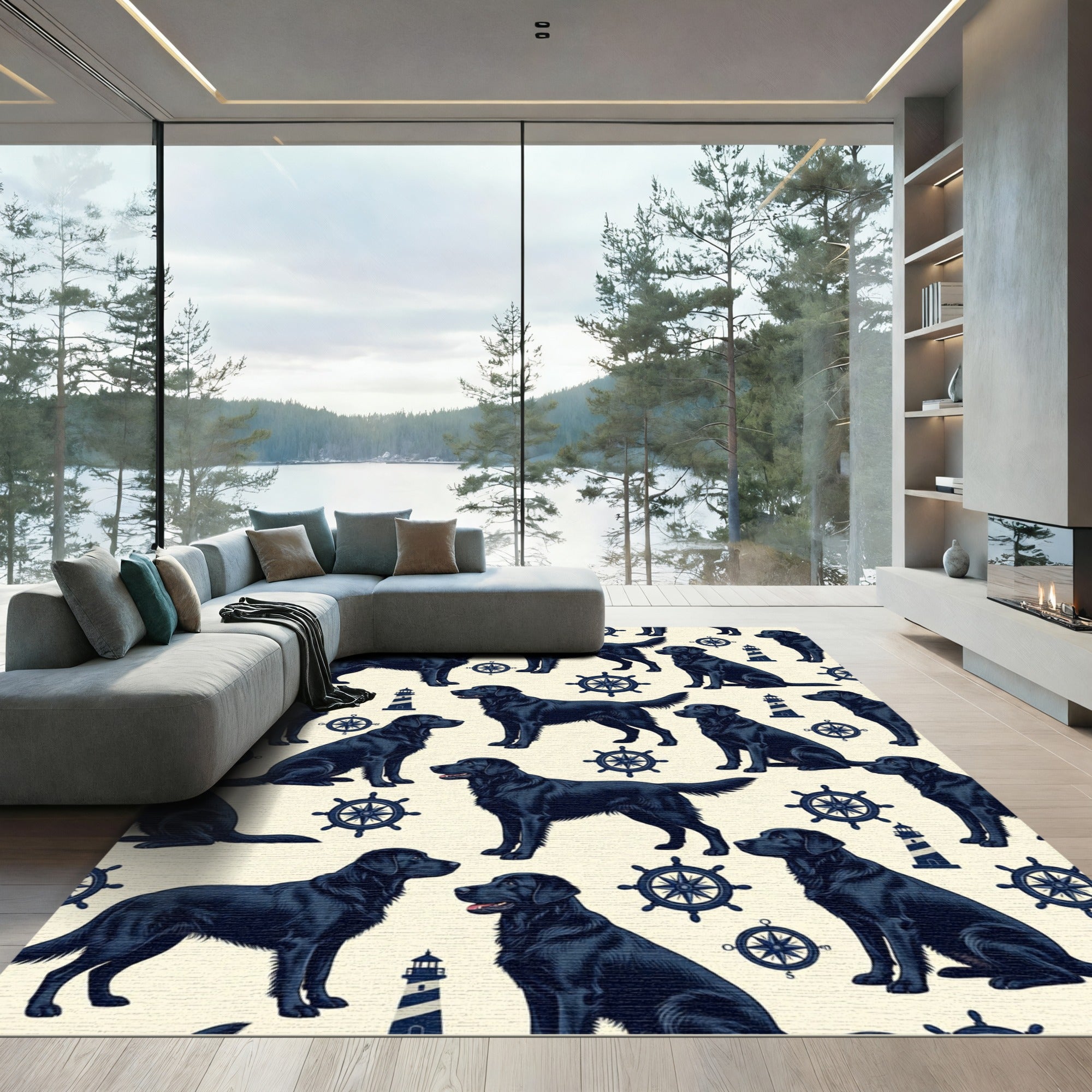 Nautical Black Labrador Retriever Compass Rug