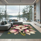 Elegant Pink Magnolia Floral Botanical Rug
