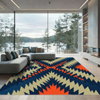 Bold Navy Orange Geo Diamond Zigzag Rug