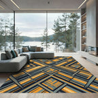 Modern Charcoal and Gold Geometric Diamond Rug