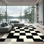 Modern Black White Checkerboard Squares Rug