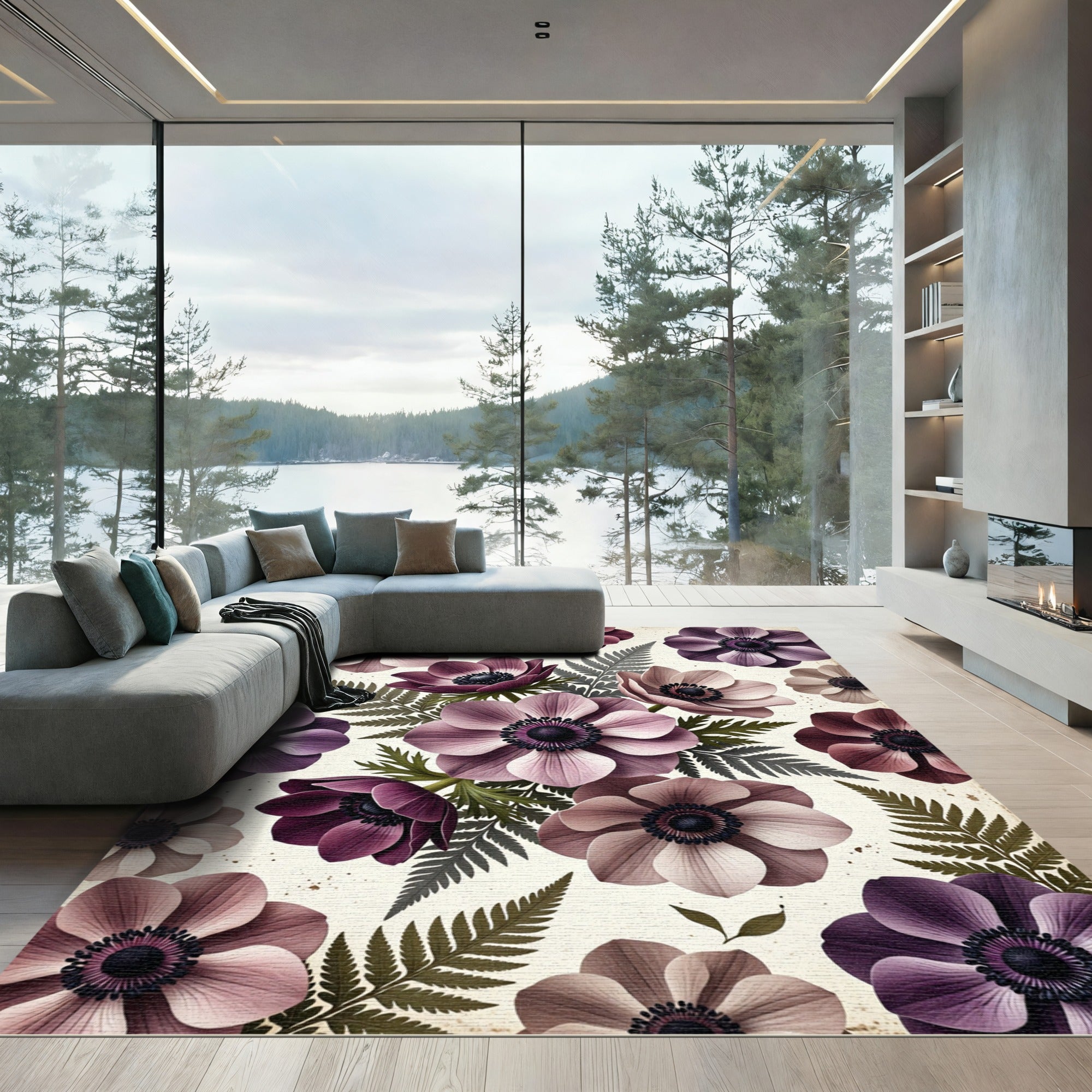 Mauve Pink Purple Anemone Bloom Rug